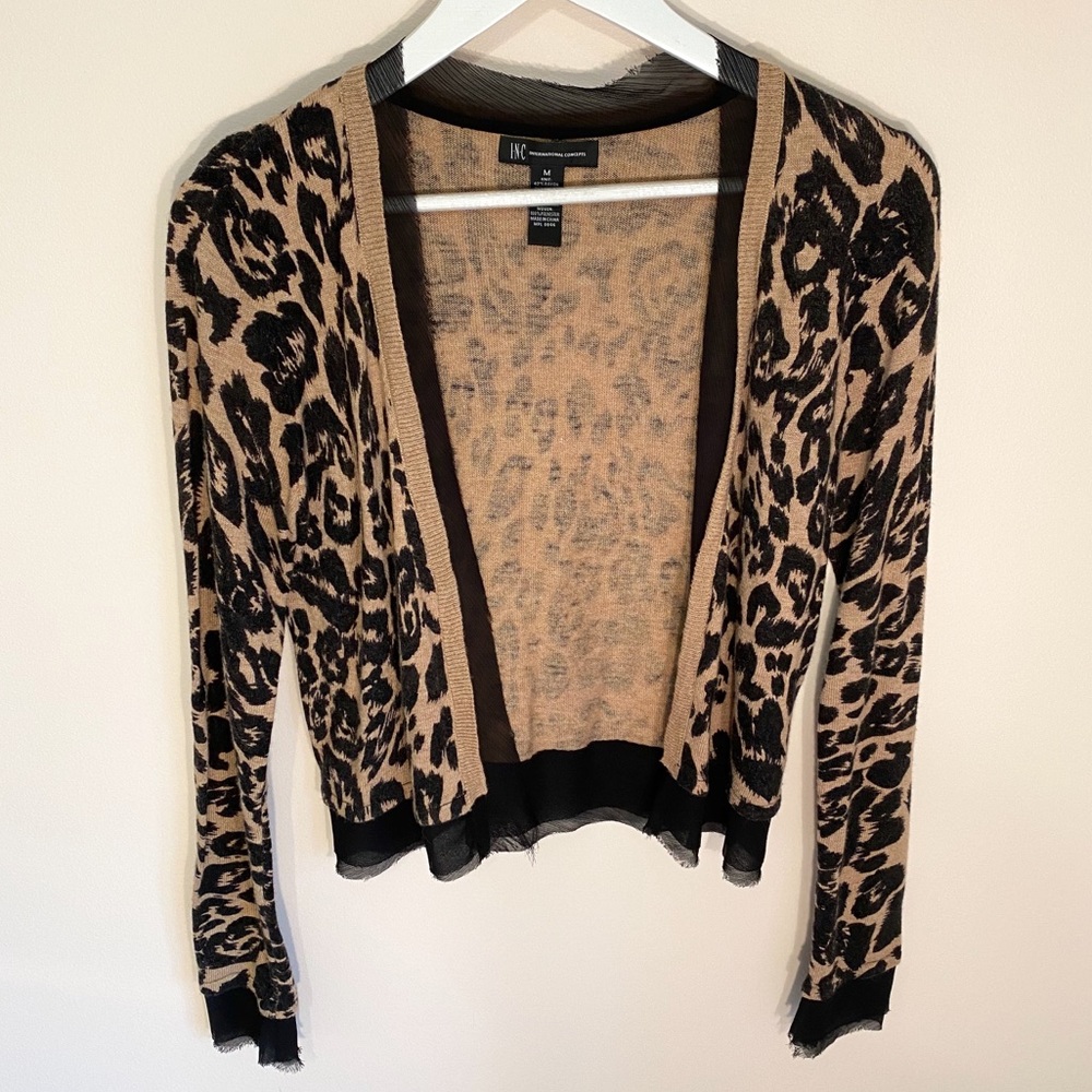 INC Open Front Leopard Print Sweater